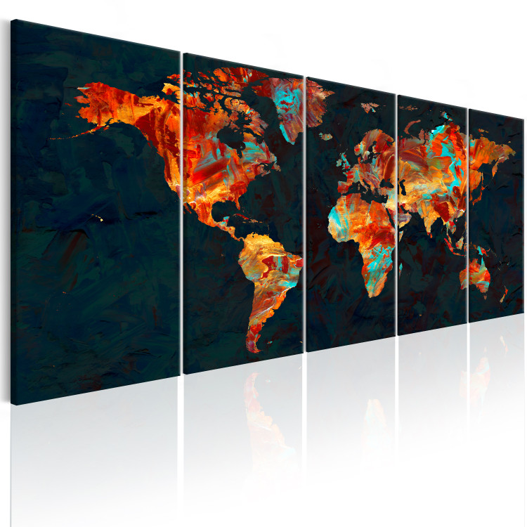 Canvas Art Print Painted Map (5-piece) - Colorful World Map with Paint Texture 105770 additionalImage 2
