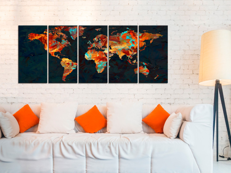 Canvas Art Print Painted Map (5-piece) - Colorful World Map with Paint Texture 105770 additionalImage 3