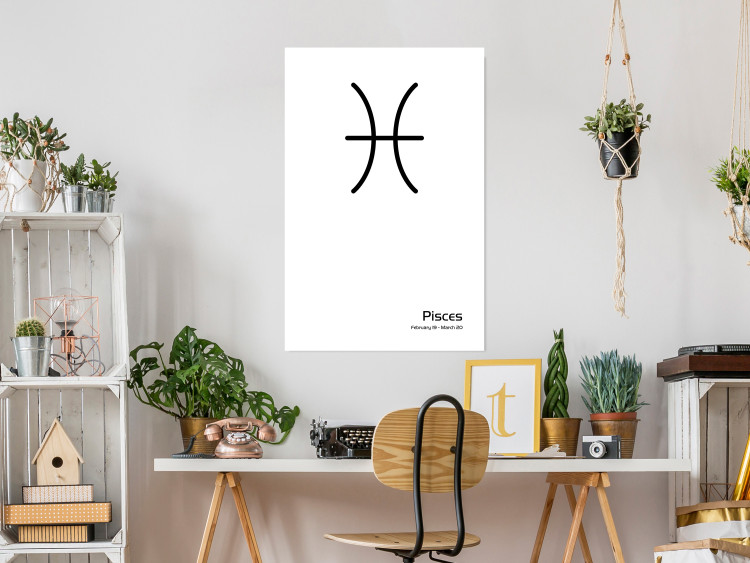 Wall Poster Pisces - simple black and white composition with zodiac sign and text 117070 additionalImage 17
