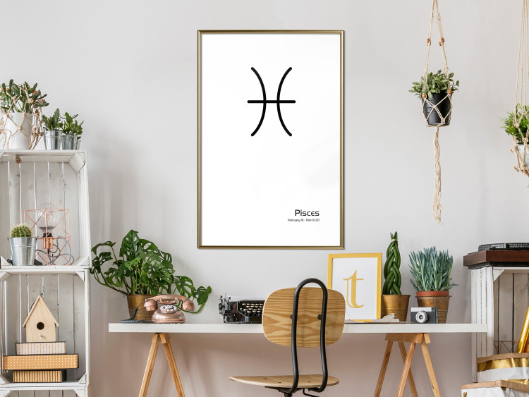 Wall Poster Pisces - simple black and white composition with zodiac sign and text 117070 additionalImage 13