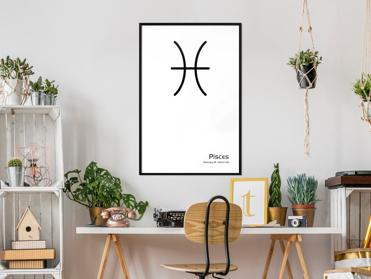 Wall Poster Pisces - simple black and white composition with zodiac sign and text 117070 additionalImage 3