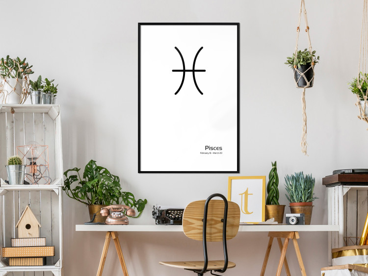 Wall Poster Pisces - simple black and white composition with zodiac sign and text 117070 additionalImage 4