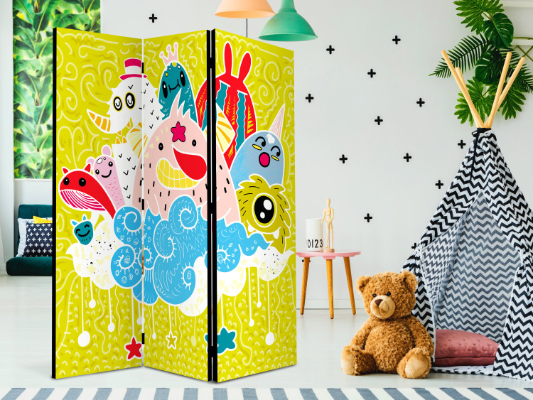 Room Divider Screen Cheerful Creatures - fantasy colorful creatures on a light green background 117370 additionalImage 4
