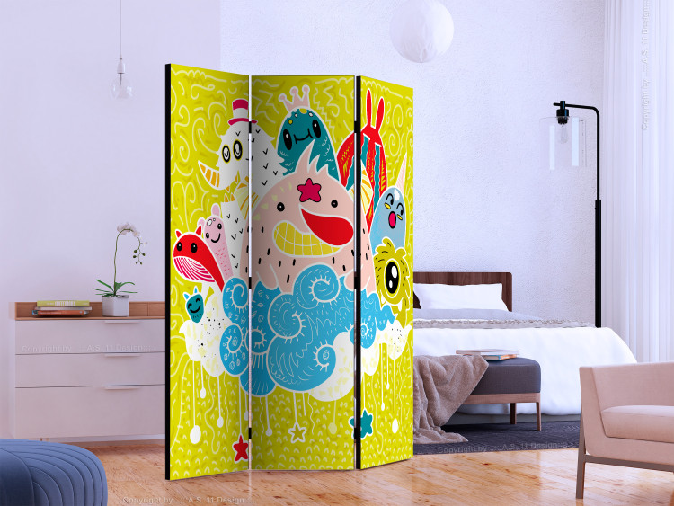 Room Divider Screen Cheerful Creatures - fantasy colorful creatures on a light green background 117370 additionalImage 2