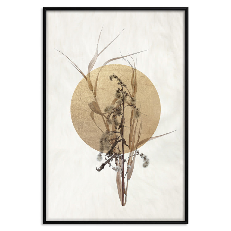 Poster Field Bouquet - beige Japanese-style composition with a circle and plant 117570 additionalImage 18