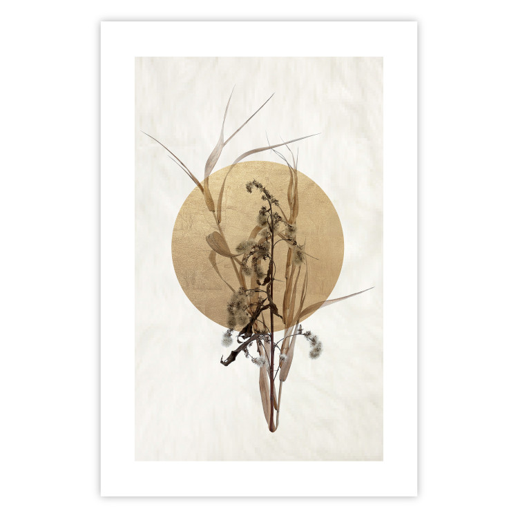 Poster Field Bouquet - beige Japanese-style composition with a circle and plant 117570 additionalImage 19