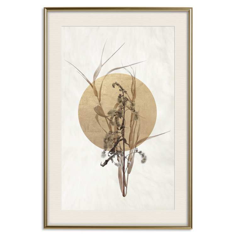 Poster Field Bouquet - beige Japanese-style composition with a circle and plant 117570 additionalImage 19
