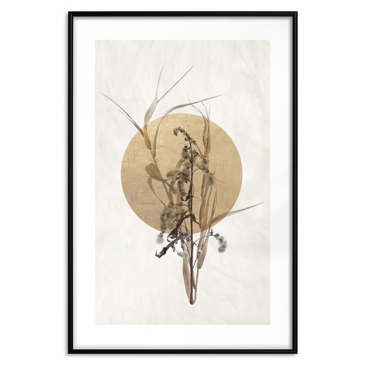 Poster Field Bouquet - beige Japanese-style composition with a circle and plant 117570 additionalImage 17