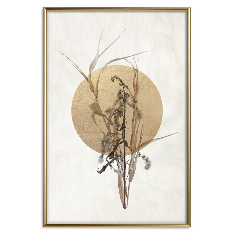 Poster Field Bouquet - beige Japanese-style composition with a circle and plant 117570 additionalImage 16