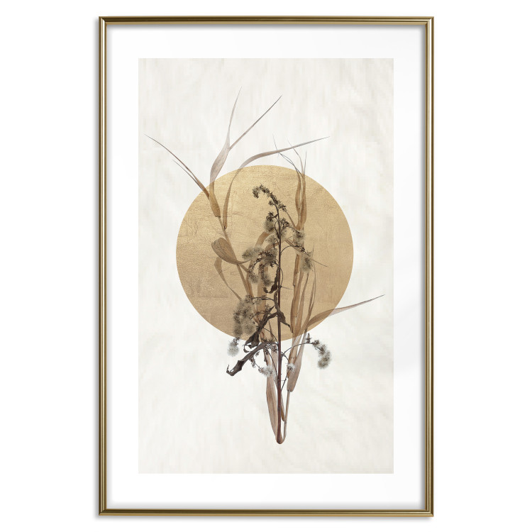 Poster Field Bouquet - beige Japanese-style composition with a circle and plant 117570 additionalImage 16