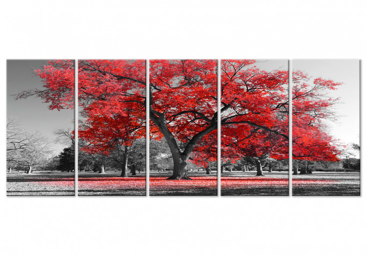 Canvas Art Print Autumn in the Park (5 Parts) Narrow Red 122770