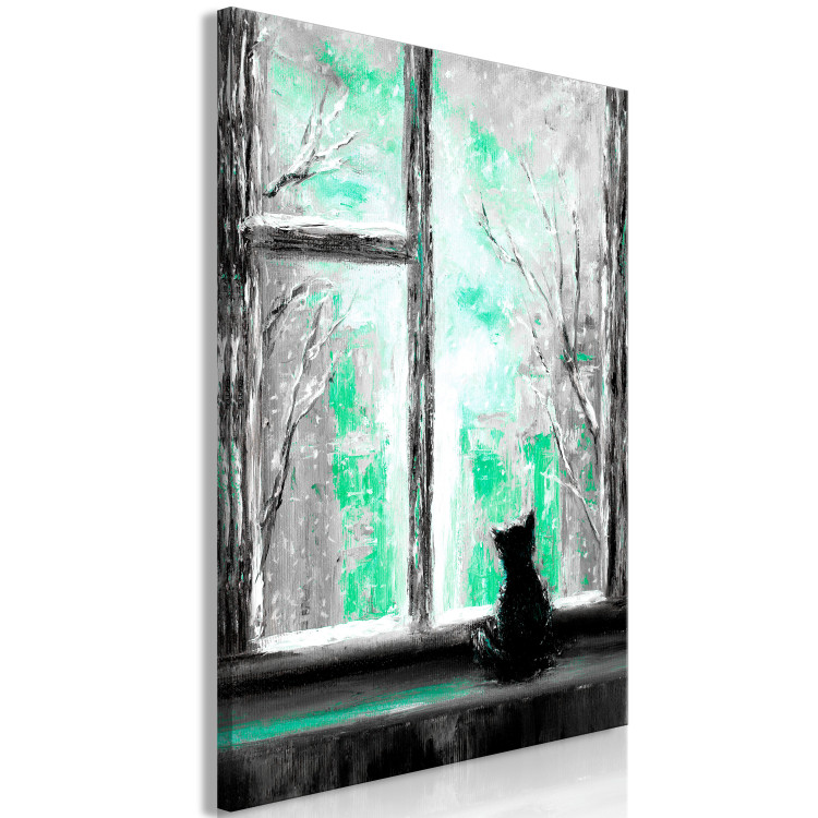 Canvas Print Longing Kitty (1 Part) Vertical Green 123070 additionalImage 2