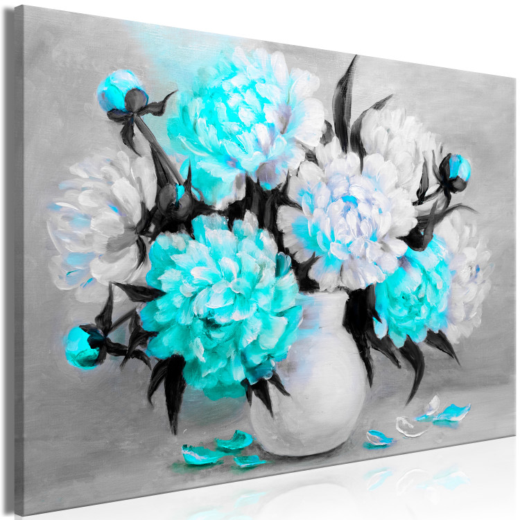 Canvas Print Turquoise peony bouquet - still life with a colourful accent 123370 additionalImage 2