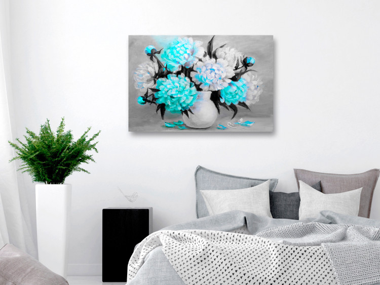 Canvas Print Turquoise peony bouquet - still life with a colourful accent 123370 additionalImage 3