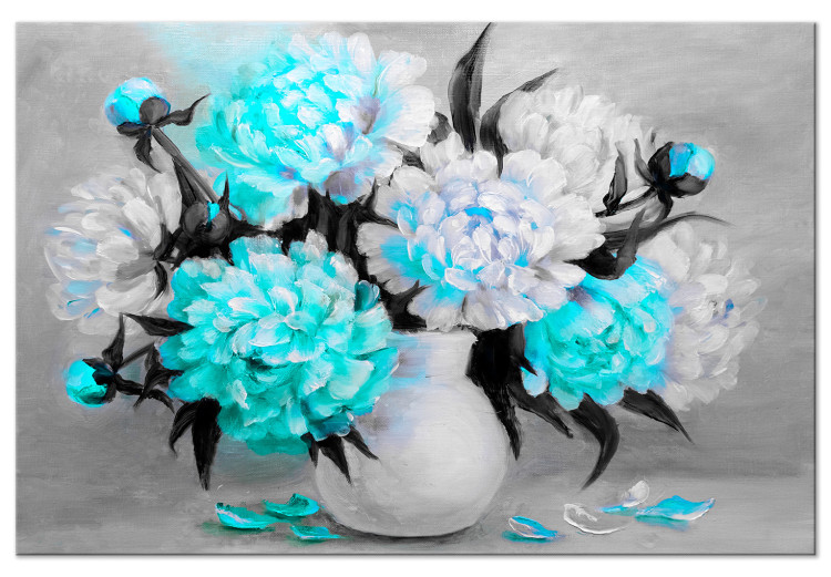 Canvas Print Turquoise peony bouquet - still life with a colourful accent 123370