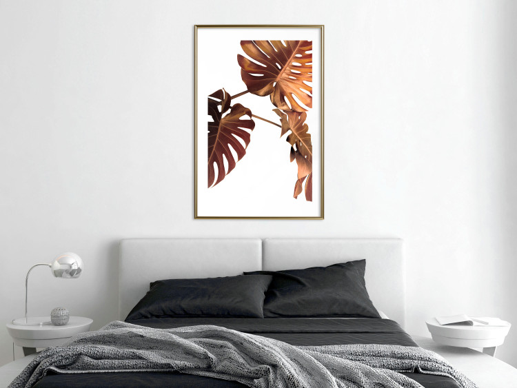 Wall Poster Golden Garden - tropical leaves in copper hue on white background 123770 additionalImage 15