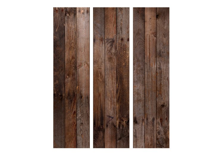 Room Divider Screen Wooden Hut (3-piece) - background of intensely brown wood 124070 additionalImage 3