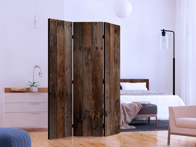 Room Divider Screen Wooden Hut (3-piece) - background of intensely brown wood 124070 additionalImage 2