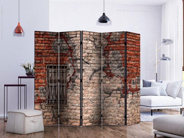 Room Separator Break the Wall II (5-piece) - artistic urban mural with bricks 124270 additionalImage 2