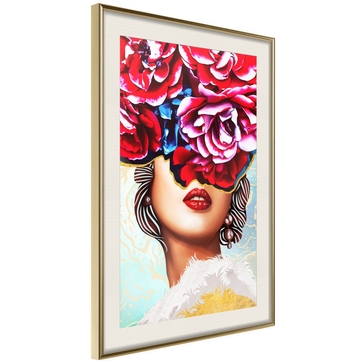 Poster Sweet Lips - abstract portrait of woman with flowers on light background 127870 additionalImage 3