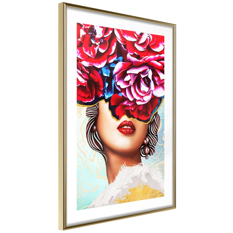 Poster Sweet Lips - abstract portrait of woman with flowers on light background 127870 additionalImage 9