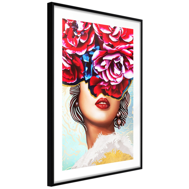 Poster Sweet Lips - abstract portrait of woman with flowers on light background 127870 additionalImage 8