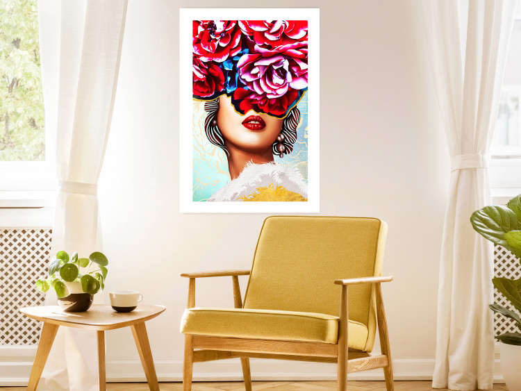 Poster Sweet Lips - abstract portrait of woman with flowers on light background 127870 additionalImage 3