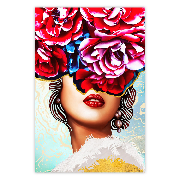 Poster Sweet Lips - abstract portrait of woman with flowers on light background 127870
