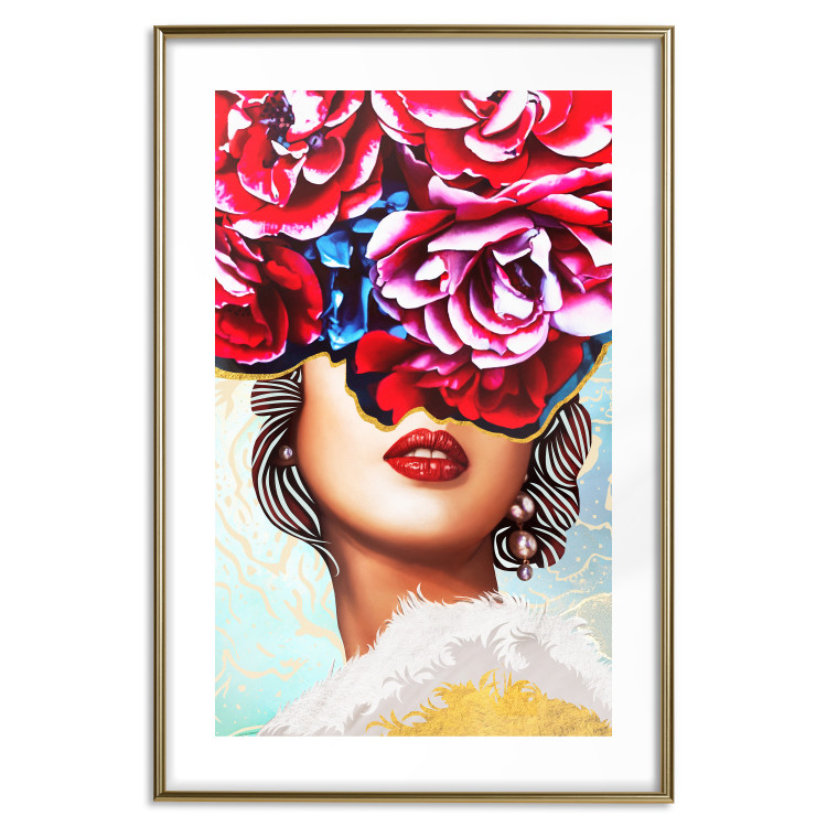 Poster Sweet Lips - abstract portrait of woman with flowers on light background 127870 additionalImage 20