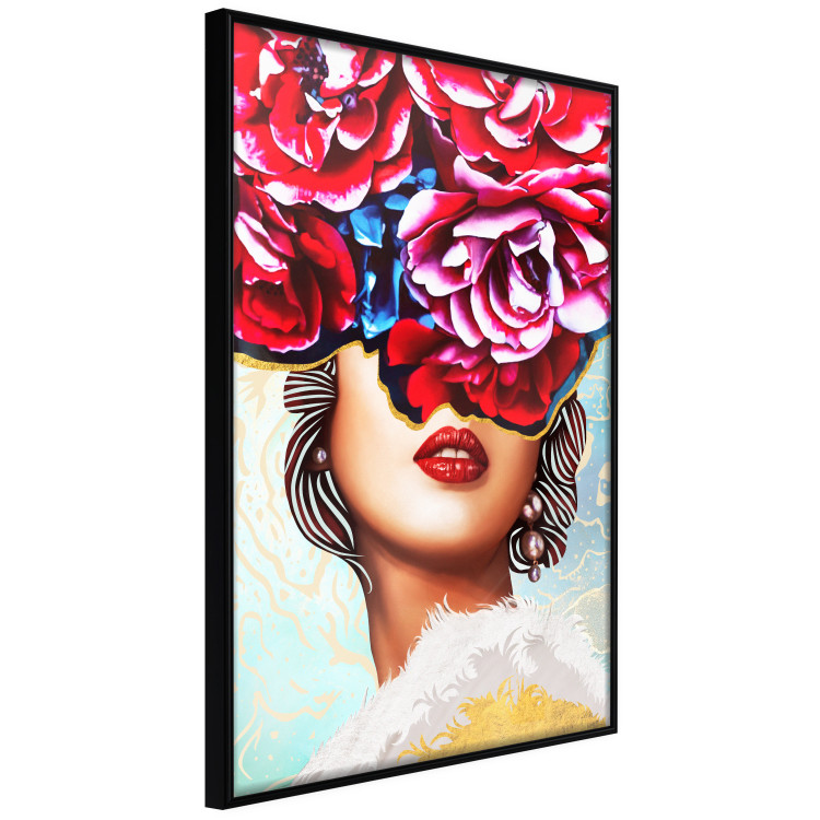 Poster Sweet Lips - abstract portrait of woman with flowers on light background 127870 additionalImage 11