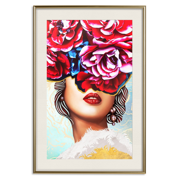 Poster Sweet Lips - abstract portrait of woman with flowers on light background 127870 additionalImage 27