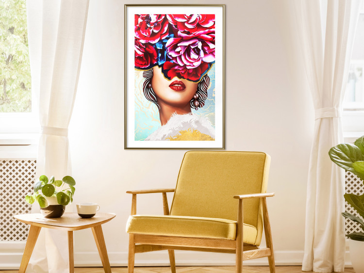 Poster Sweet Lips - abstract portrait of woman with flowers on light background 127870 additionalImage 13