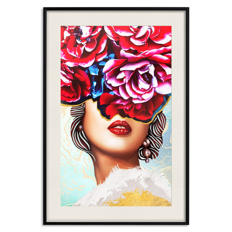 Poster Sweet Lips - abstract portrait of woman with flowers on light background 127870 additionalImage 26