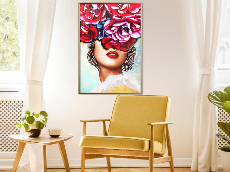 Poster Sweet Lips - abstract portrait of woman with flowers on light background 127870 additionalImage 5