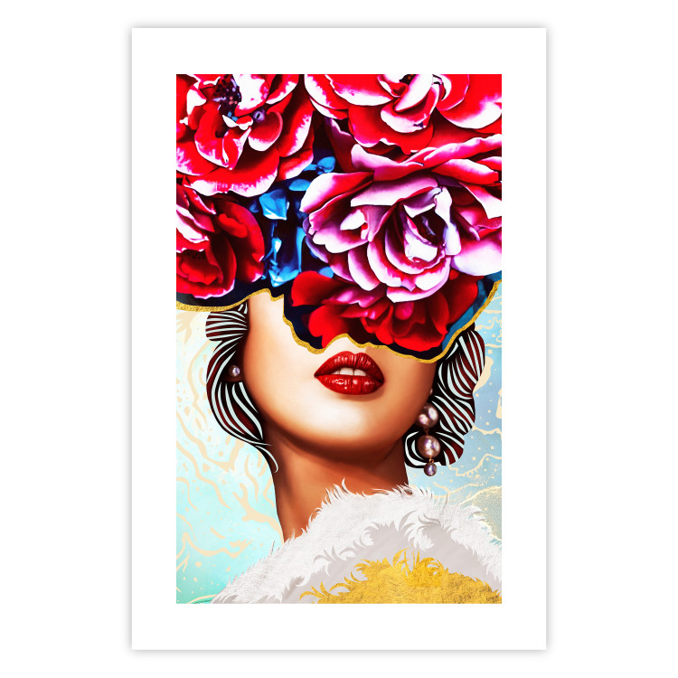Poster Sweet Lips - abstract portrait of woman with flowers on light background 127870 additionalImage 18