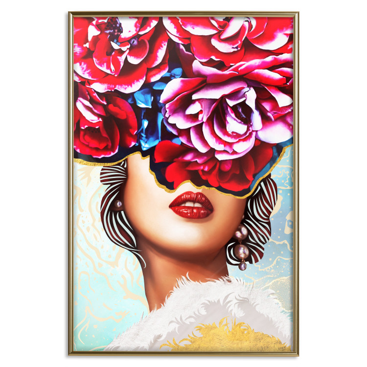 Poster Sweet Lips - abstract portrait of woman with flowers on light background 127870 additionalImage 17