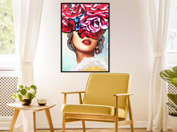 Poster Sweet Lips - abstract portrait of woman with flowers on light background 127870 additionalImage 6