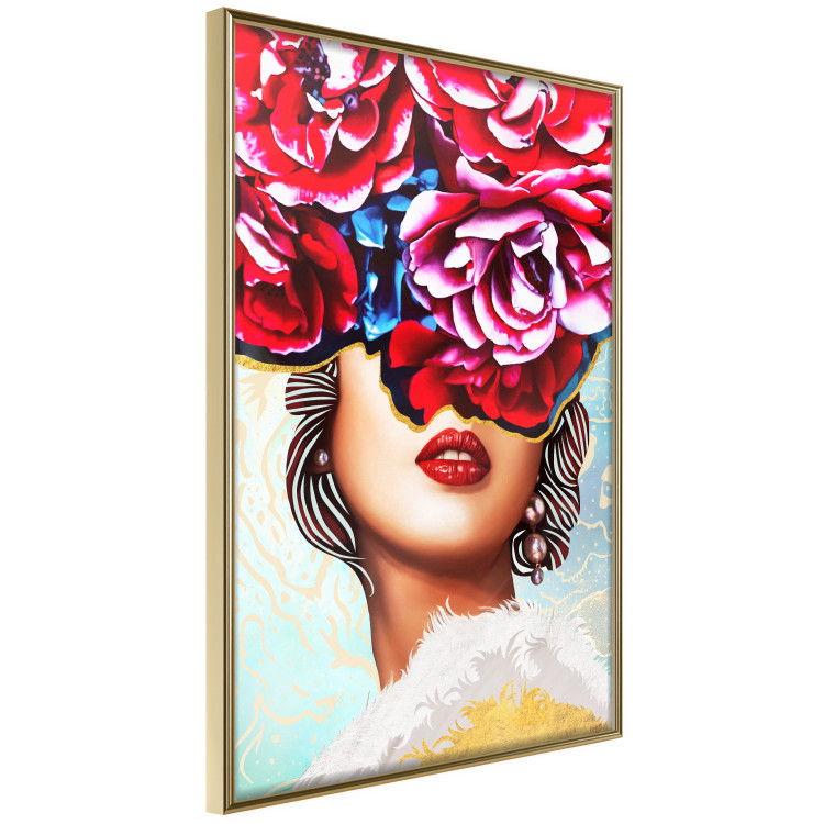 Poster Sweet Lips - abstract portrait of woman with flowers on light background 127870 additionalImage 12