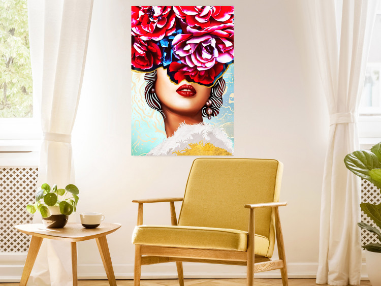 Poster Sweet Lips - abstract portrait of woman with flowers on light background 127870 additionalImage 4