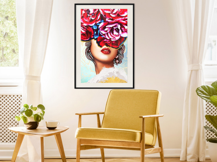 Poster Sweet Lips - abstract portrait of woman with flowers on light background 127870 additionalImage 25