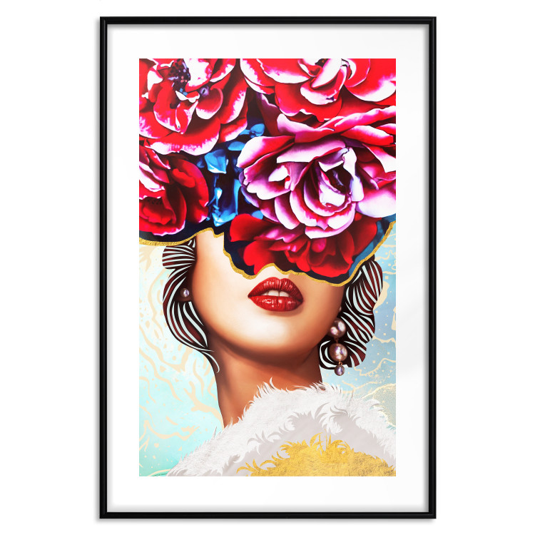 Poster Sweet Lips - abstract portrait of woman with flowers on light background 127870 additionalImage 19