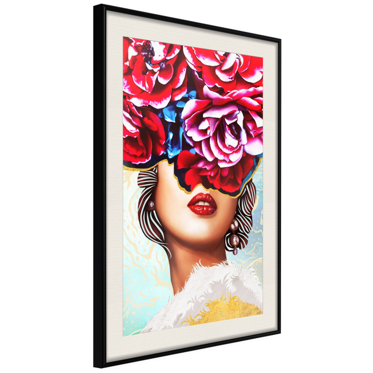 Poster Sweet Lips - abstract portrait of woman with flowers on light background 127870 additionalImage 2