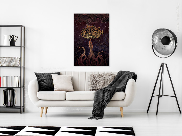 Canvas Print Golden Submarine (1-part) vertical - abstract golden ship 129370 additionalImage 3