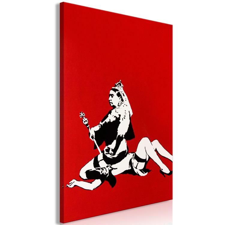 Canvas Banksy's Queen - street art style graphic on red background 132470 additionalImage 2