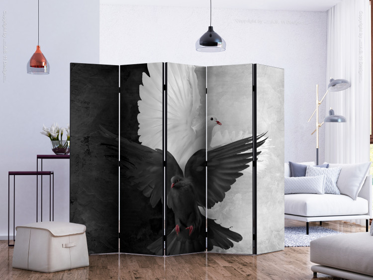 Room Divider Good and Evil II (5-piece) - black and white birds on a contrasting background 132570 additionalImage 2