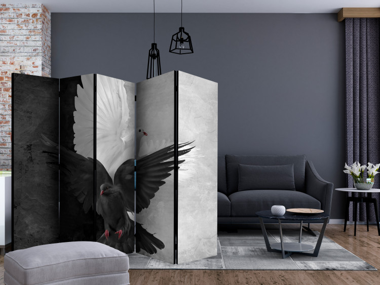Room Divider Good and Evil II (5-piece) - black and white birds on a contrasting background 132570 additionalImage 4