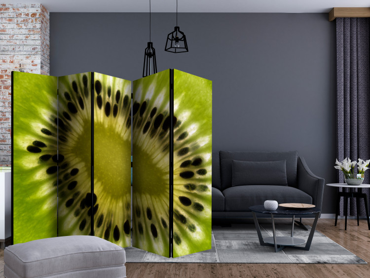 Folding Screen Fruits: Kiwi II (5-piece) - close-up on green pulp and seeds 132670 additionalImage 4