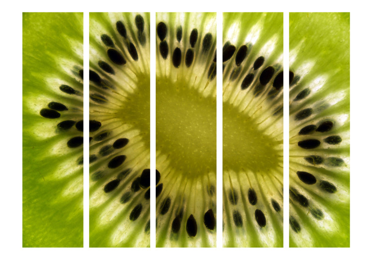 Folding Screen Fruits: Kiwi II (5-piece) - close-up on green pulp and seeds 132670 additionalImage 3