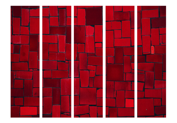 Room Divider Screen Red Imagination II (5-piece) - mosaic of crimson tiles 132970 additionalImage 3
