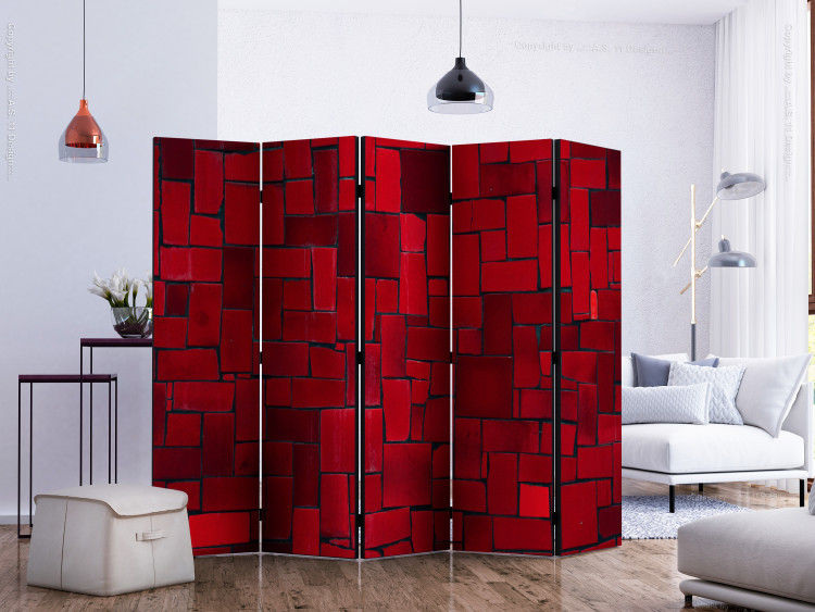 Room Divider Screen Red Imagination II (5-piece) - mosaic of crimson tiles 132970 additionalImage 2